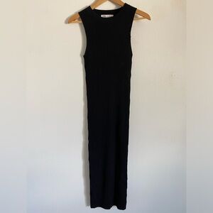 ZARA Maxi Dress Womens Black Ribbed Cut Out Sides Stretchy Club Party Size S